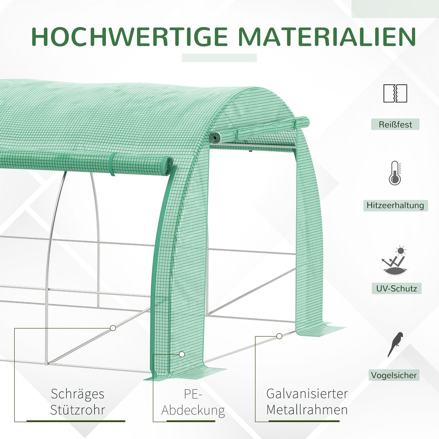 Film Drivhus Polytunnel 6X3X2M Walkable, UV-beskyttelse, Roll-Up deksler, Stålrør, Grønn