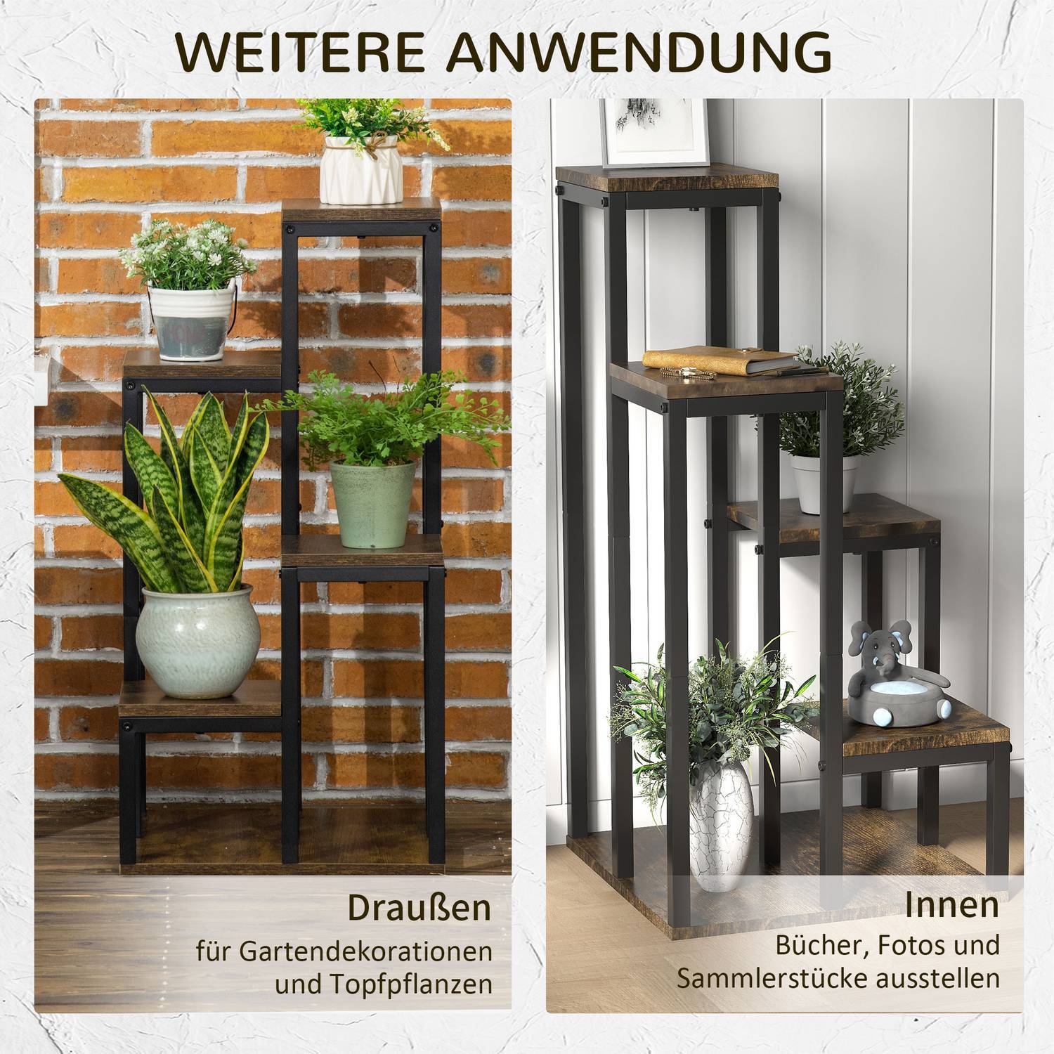 Flower Stand Plant Stand Med 4 Våningar, Multifunktionell Växthylla, Brun, 40X40X81Cm