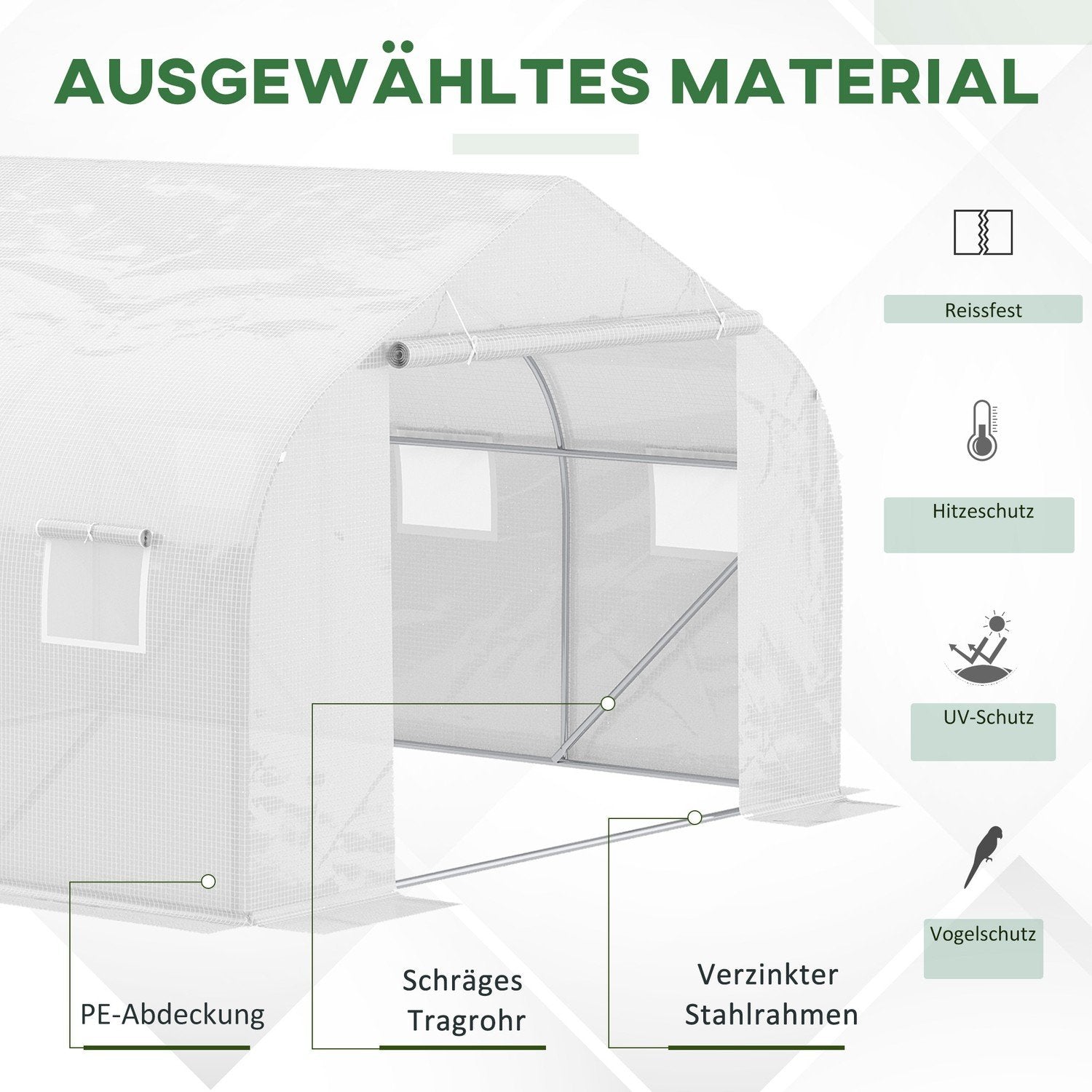 Folie Drivhus 3,5X3X3M UV-beskyttelse Tomathus, Mesh-vindu, vindtett, for hage og balkong, metall, hvit