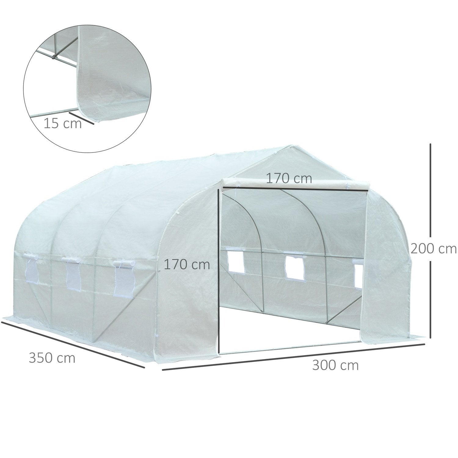 Folie Drivhus 3,5X3X3M UV-beskyttelse Tomathus, Mesh-vindu, vindtett, for hage og balkong, metall, hvit