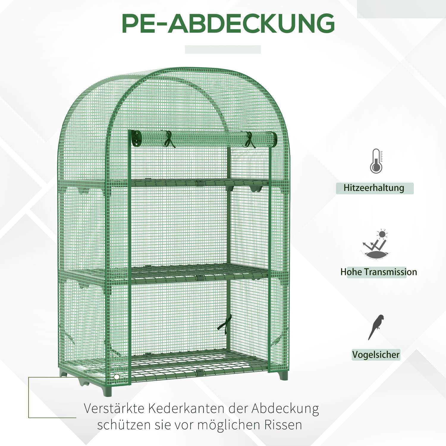 Folie Greenhouse 3 Hyllor, Miniväxthus För Balkong, Växthus, Tomathus, Metall, Grön, 80X49X120Cm