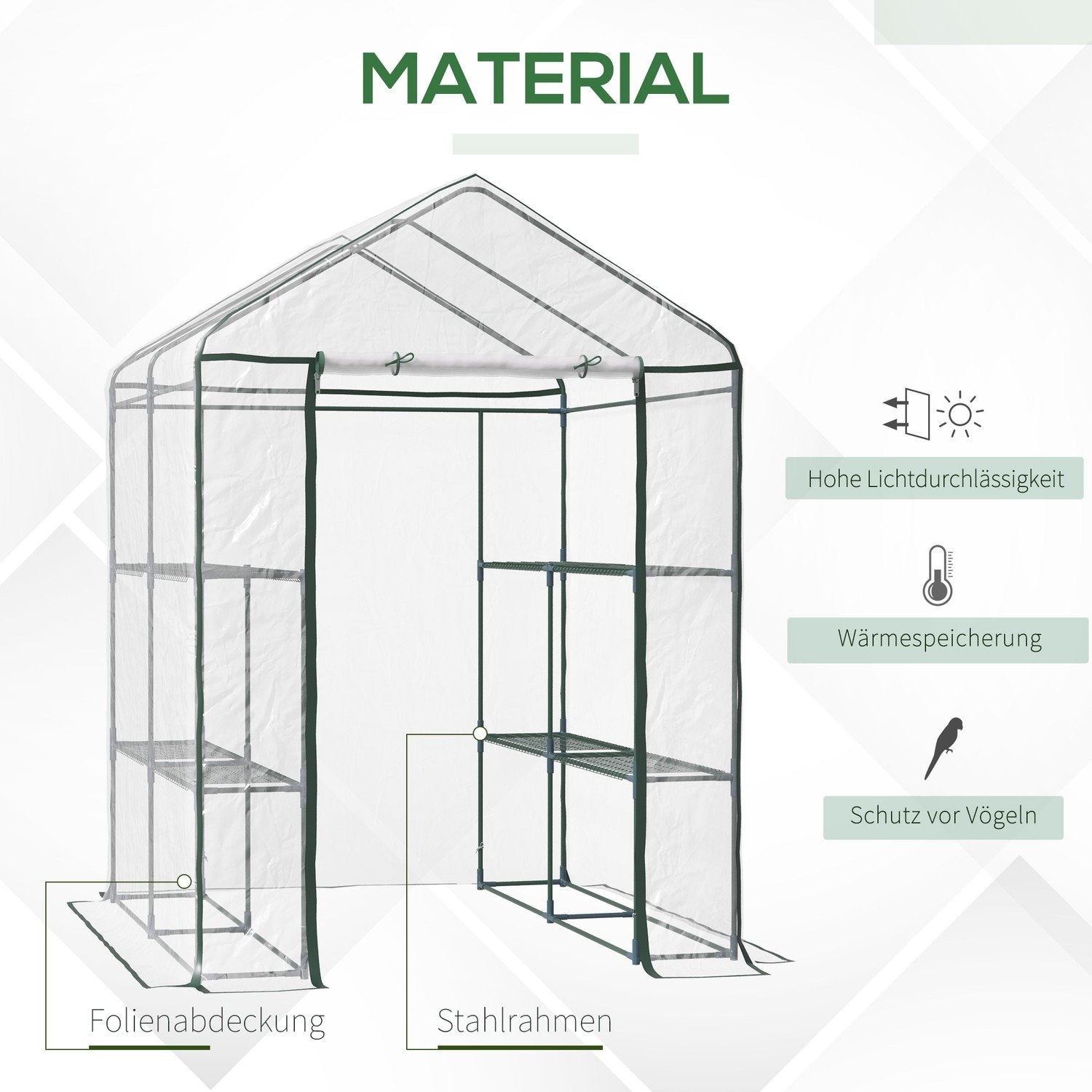 Folie Växthus Walk-In Garden Shed Tomat Växthus Med 6 Hyllor, Transparent Stål Pvc, För Trädgård