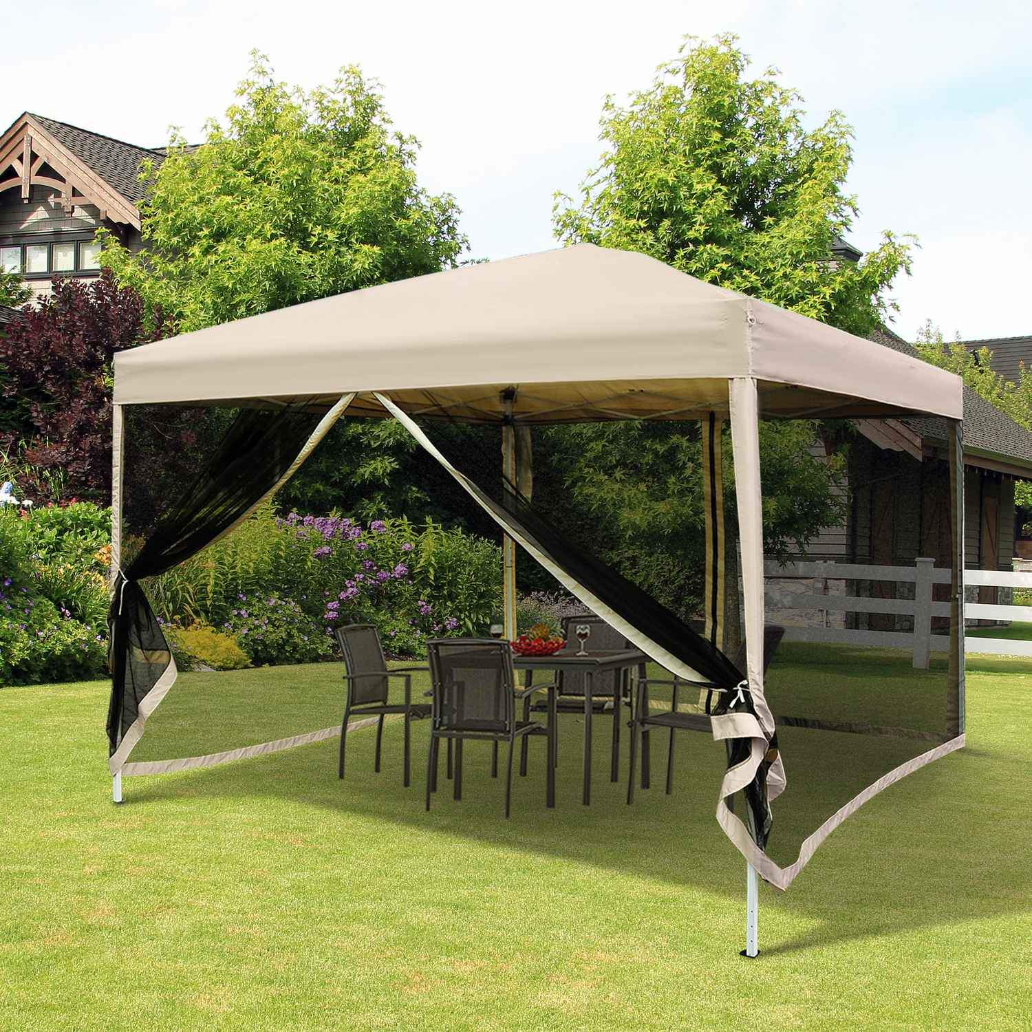 Folding Gazebo Gazebo Fällbart Tält Med Sidoväggar & Bärväska, Stål + Oxford, Beige, 3X3X2,55M