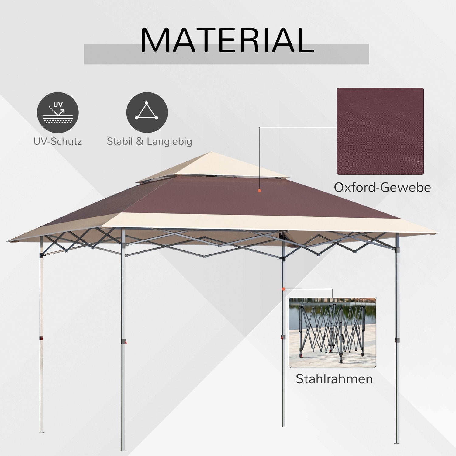 Sammenleggbart lysthus Pop Up telt Hage Gazebo Roll Bag Oxford Stoff 3,6 X 3,6 M Mørkebrun + Khaki