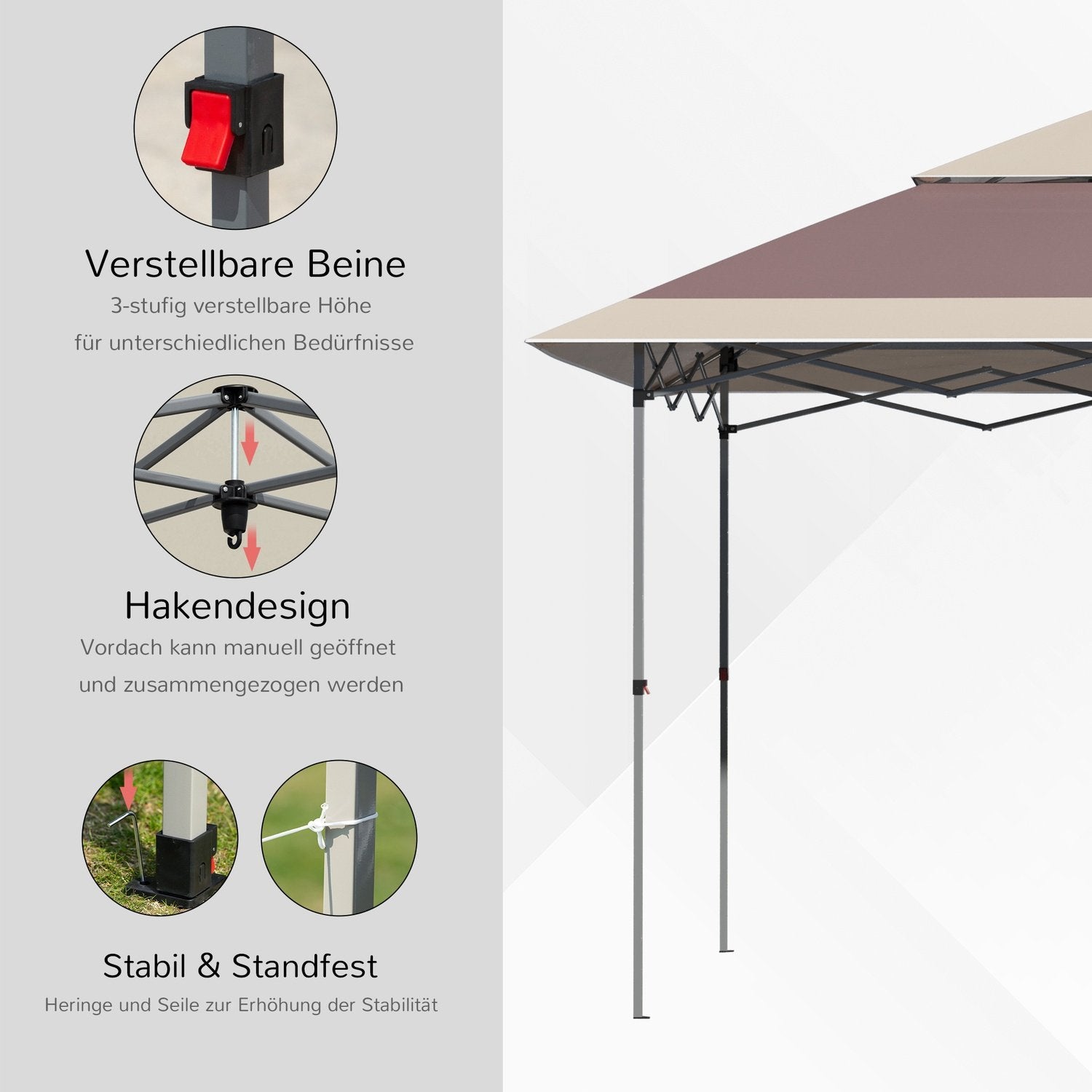 Sammenleggbart lysthus Pop Up telt Hage Gazebo Roll Bag Oxford Stoff 3,6 X 3,6 M Mørkebrun + Khaki