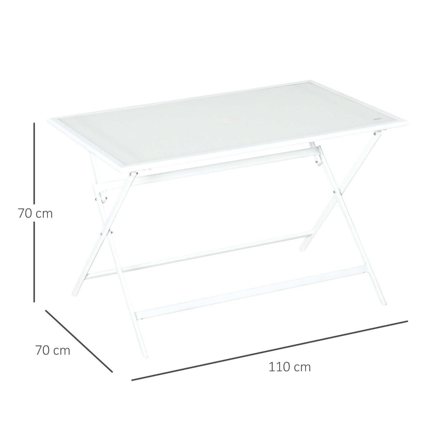 Sammenleggbart bord Hagebord Paraply Hull Sammenleggbart bord Sidebord Balkongbord Piknikbord Metall 110X70X70Cm