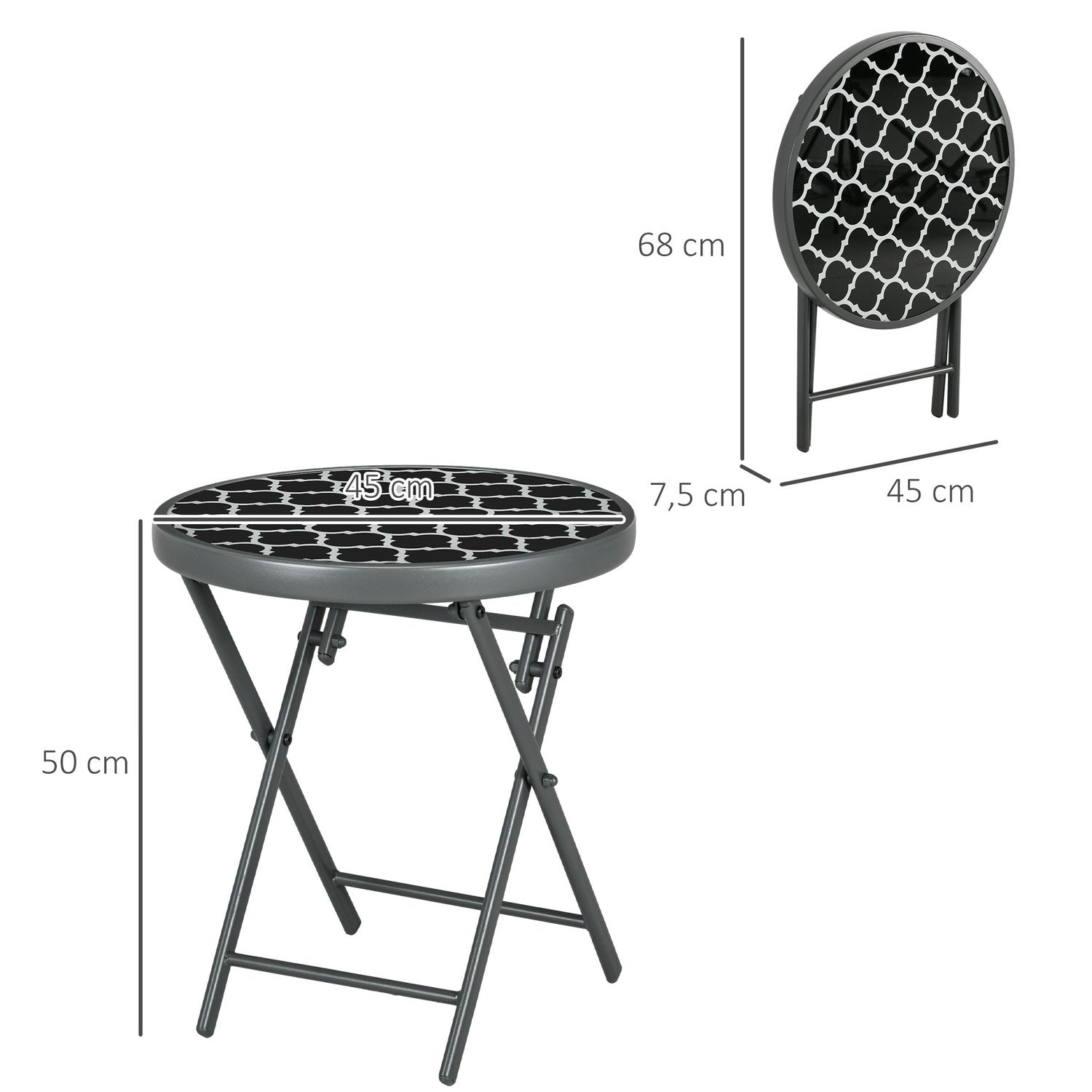 Fällbord Sidobord Glasskiva Campingbord Svart 45X45X50Cm