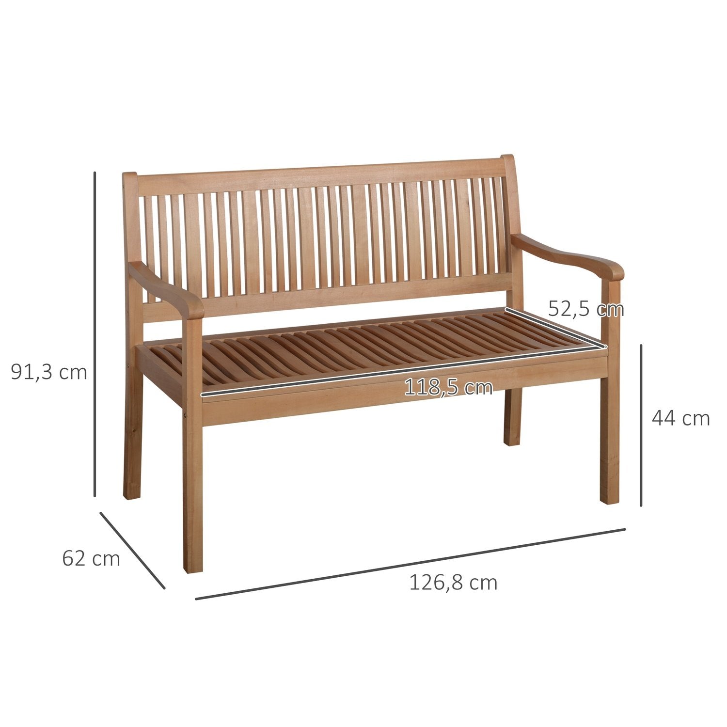 Hagebenk 2-seters Poplar Wood Ryggstøtte Gul 180Kg Patio Garden