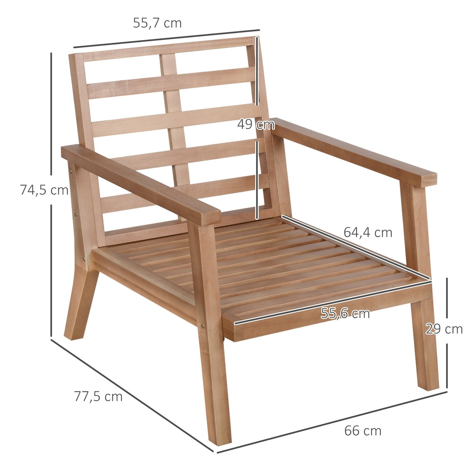 Hagestoler Sett med 2 komfortable hagestoler med puter, laget av poppeltre, for balkong og hage, 66 X 77,5 X 74,5 cm