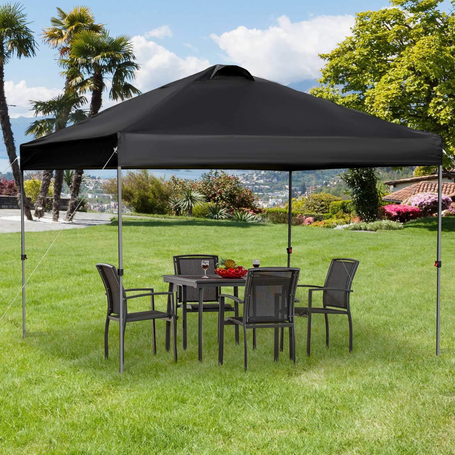 Garden Gazebo 2,95X2,95M Folding Gazebo Pop-Up Med Pinnar Och Rep, Oxford-Tyg, Uv-Skydd, Svart