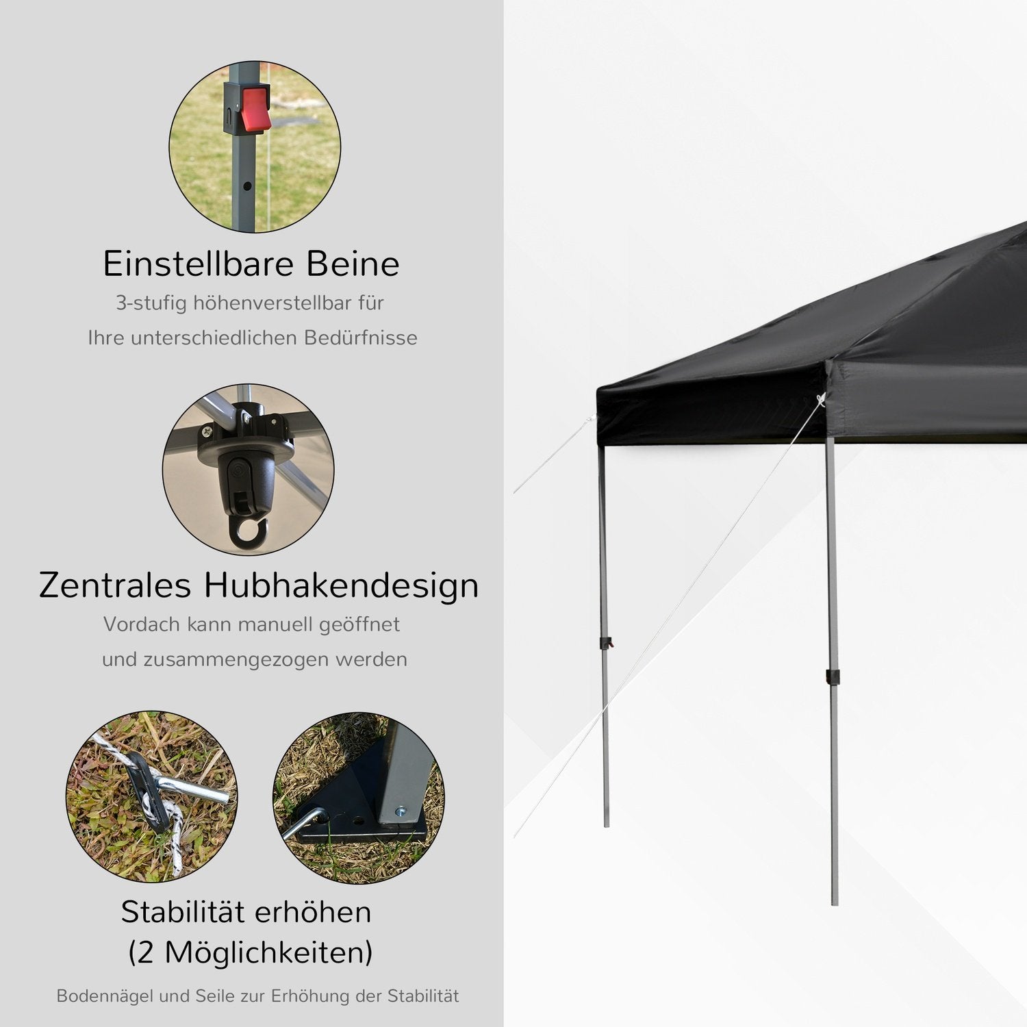 Garden Gazebo 2,95X2,95M Folding Gazebo Pop-Up Med Pinnar Och Rep, Oxford-Tyg, Uv-Skydd, Svart