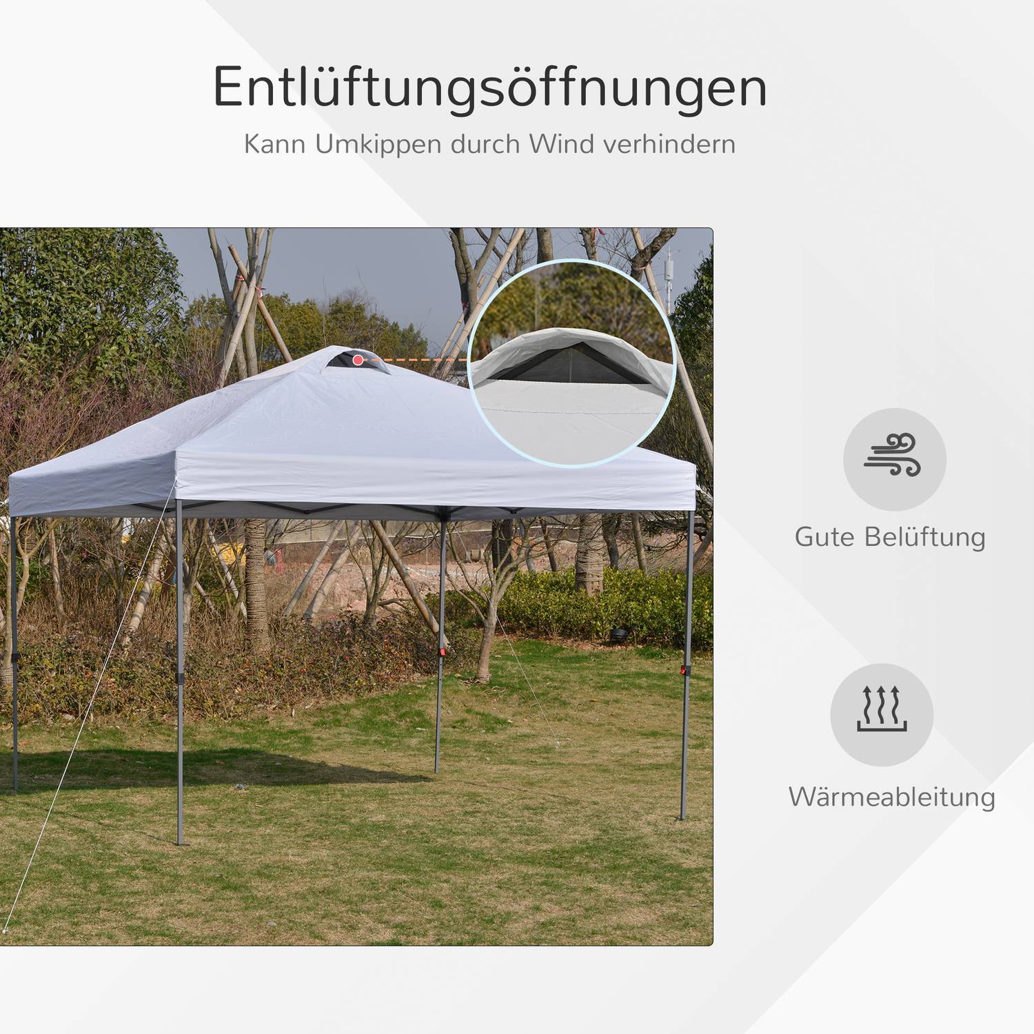 Garden Gazebo 2,95X2,95M Vikbart Lusthus Pop-Up Med Pinnar Och Rep, Oxford-Tyg, Uv-Skydd, Vit