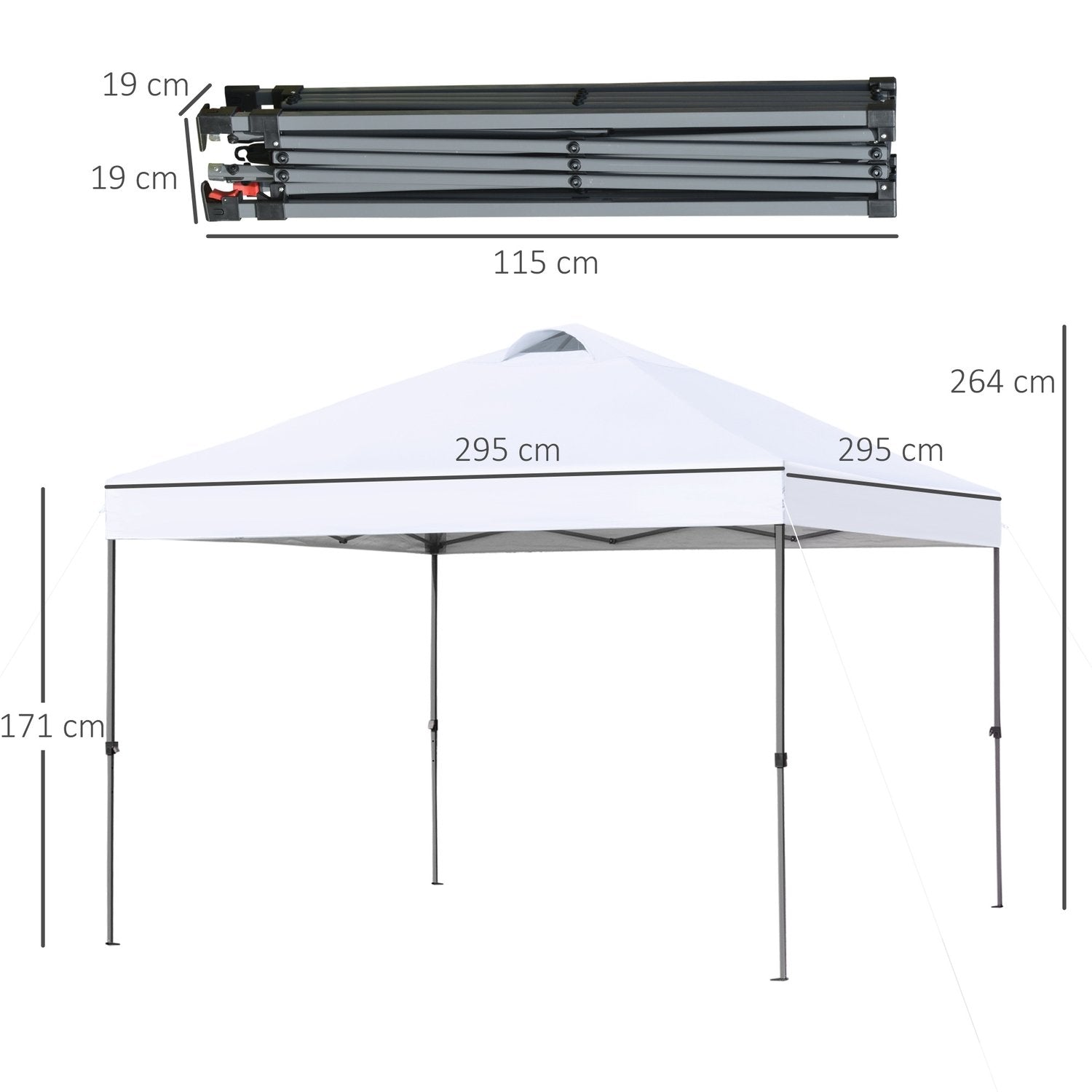 Garden Gazebo 2,95X2,95M Vikbart Lusthus Pop-Up Med Pinnar Och Rep, Oxford-Tyg, Uv-Skydd, Vit