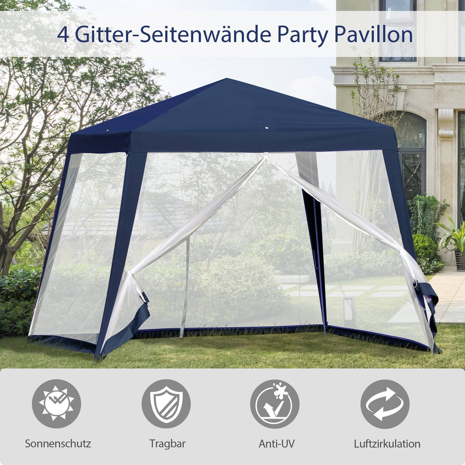 Hage Gazebo Marquee Partytelt Værbestandig myggnett Metall Polyester Blå 3X3M