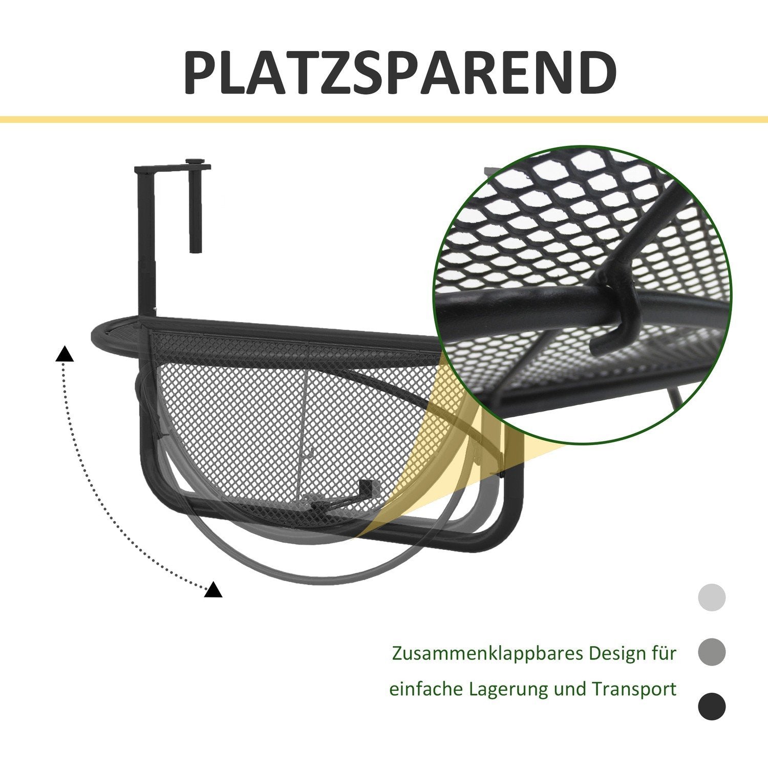 Outsolny Balkong Hengebord Hevet Og Senket Halvrundt Metall Ø30Cm