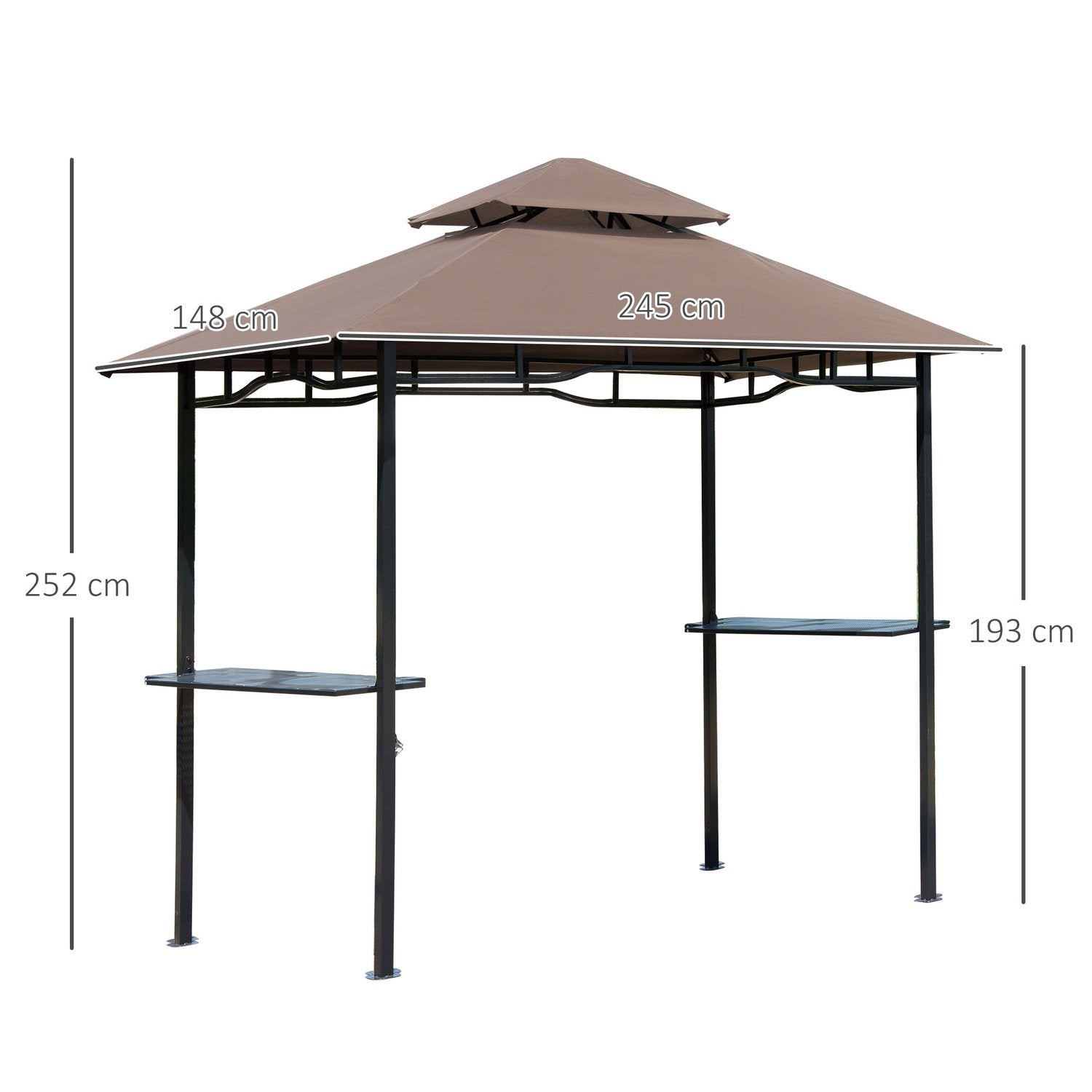 Grillpaviljong Hagetelt Flammesikkert Dobbelttak Kaffe Brun + Svart 245X148X252Cm