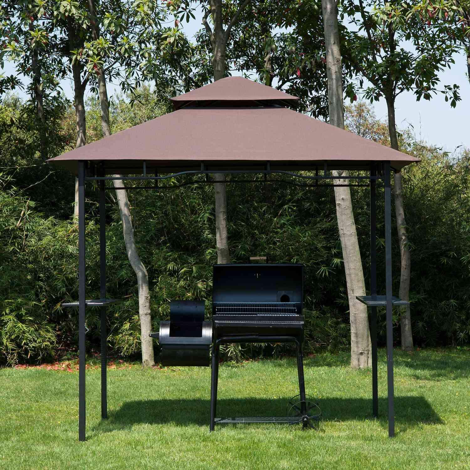 Grillpaviljong Hagetelt Flammesikkert Dobbelttak Kaffe Brun + Svart 245X148X252Cm