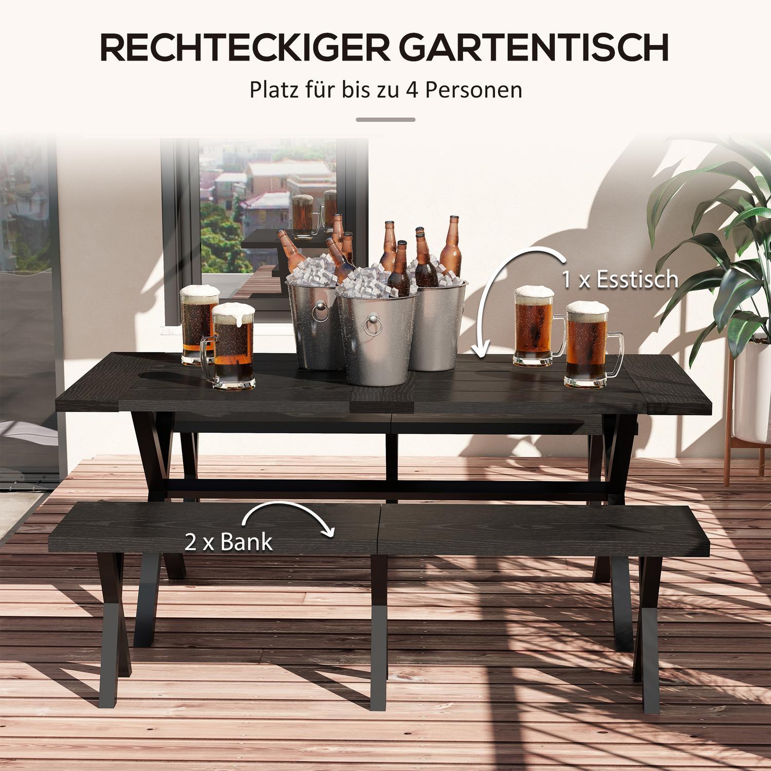 Øltelt 3-Delt. Bord 2 Benker Paraplyhull Trelook Terrasse Balkong 180X80X73Cm Svart