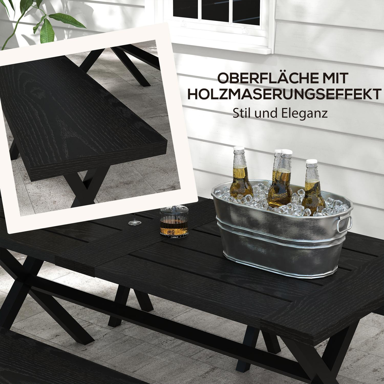 Øltelt 3-Delt. Bord 2 Benker Paraplyhull Trelook Terrasse Balkong 180X80X73Cm Svart