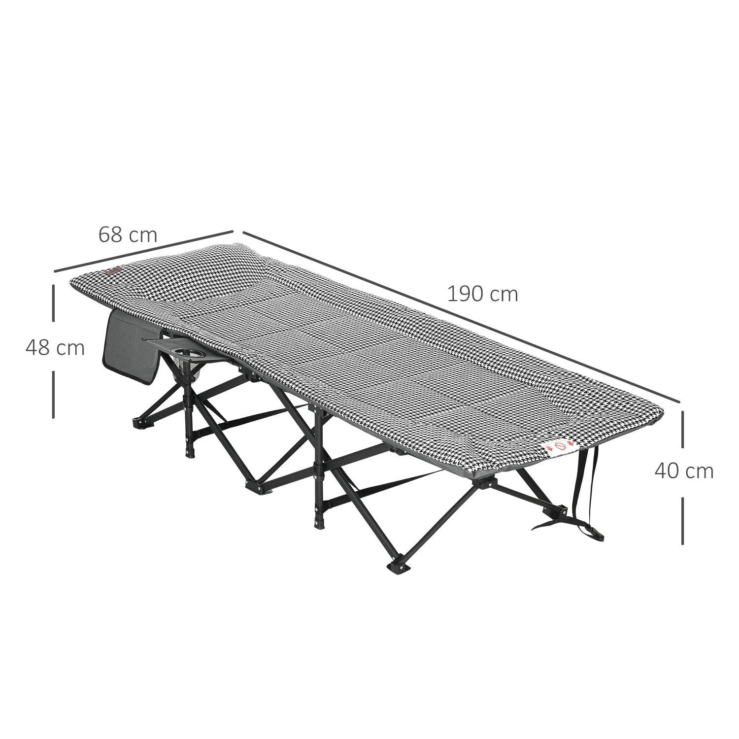 Tältsäng Campingsäng Camping Solstol Väska Mugghållare Upp Till 120Kg Svart 68X186X48Cm