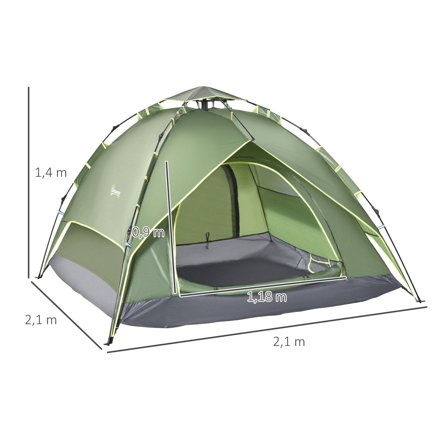 Campingtelt Dobbelttelt Utetelt for 2 voksne + 1 barn, 4 årstider, vanntett, 210X210X140Cm