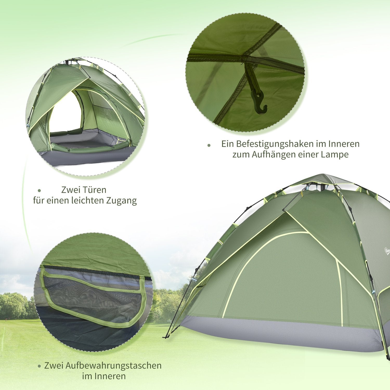 Campingtelt Dobbelttelt Utetelt for 2 voksne + 1 barn, 4 årstider, vanntett, 210X210X140Cm