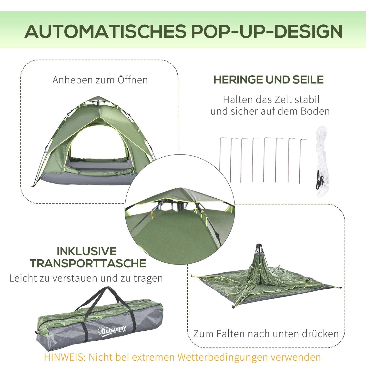 Campingtelt Dobbelttelt Utetelt for 2 voksne + 1 barn, 4 årstider, vanntett, 210X210X140Cm