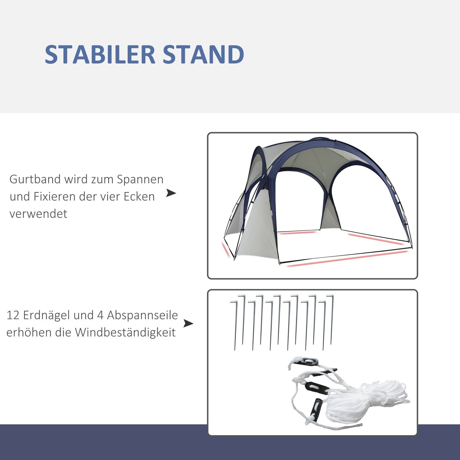 Campingtelt Hagetelt Partytelt Solskjerming Værbestandig glassfiberstang + Polyester Kremhvit + Blå 3,5 X 3,5 X 2,3 M