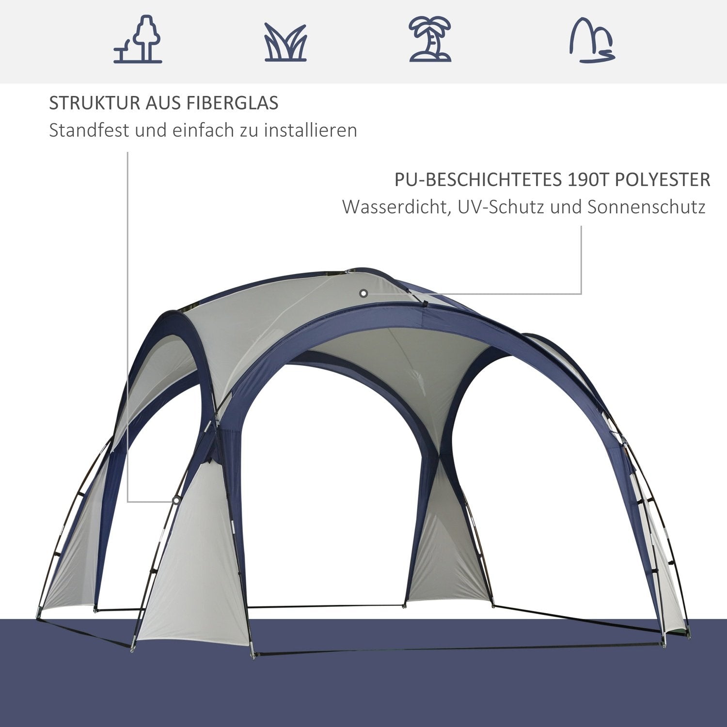 Campingtelt Hagetelt Partytelt Solskjerming Værbestandig glassfiberstang + Polyester Kremhvit + Blå 3,5 X 3,5 X 2,3 M