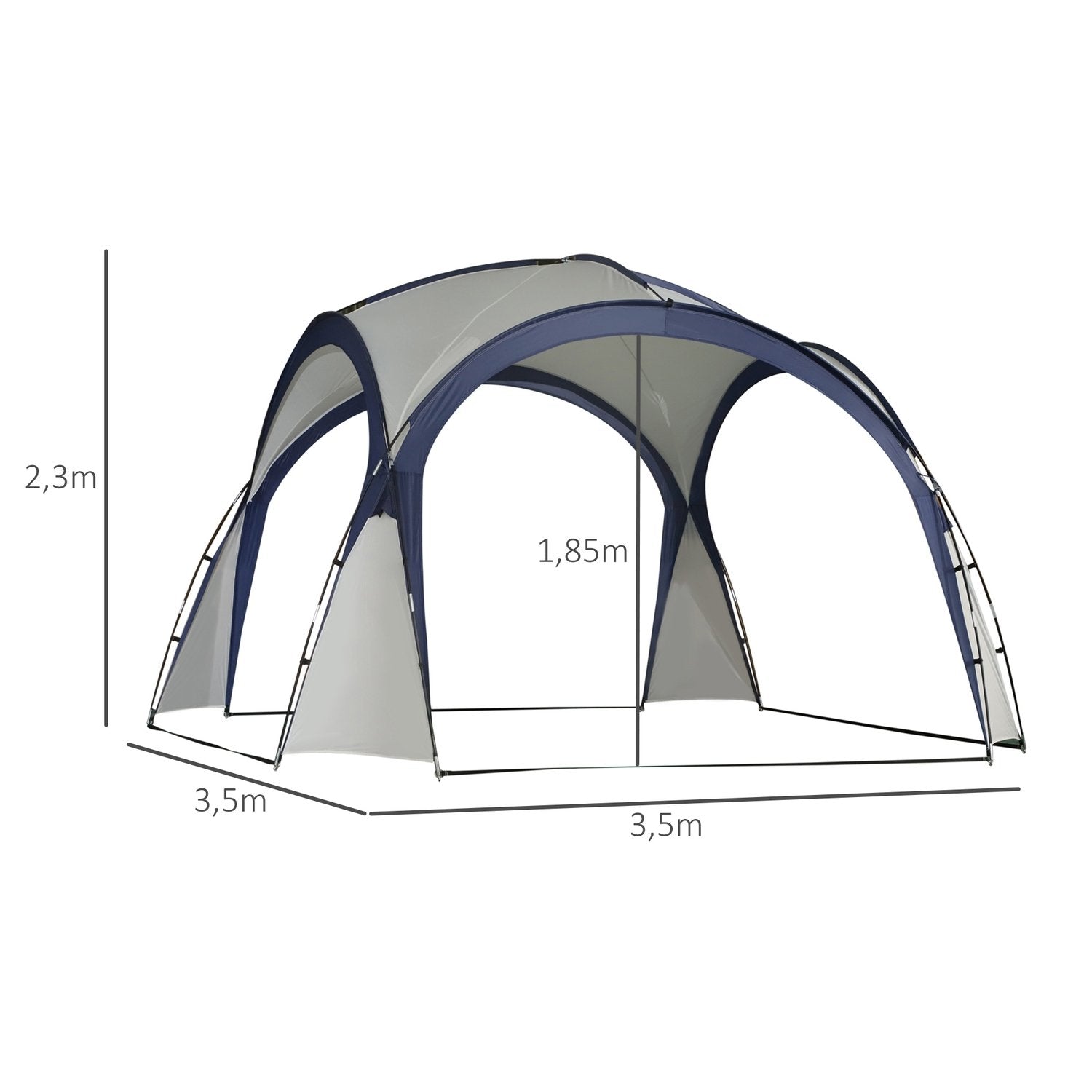 Campingtelt Hagetelt Partytelt Solskjerming Værbestandig glassfiberstang + Polyester Kremhvit + Blå 3,5 X 3,5 X 2,3 M