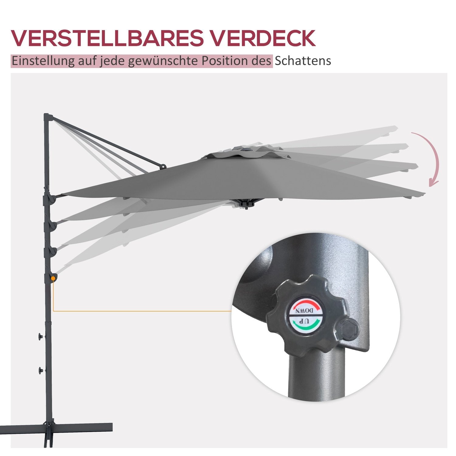 Cantilever Paraply Ca Ø3 M Parasoll Med Vev, Lutande Marknadsparaply, Roterande Trädgård Paraply För Balkong, Terrass, Metall, Mörkgrå.