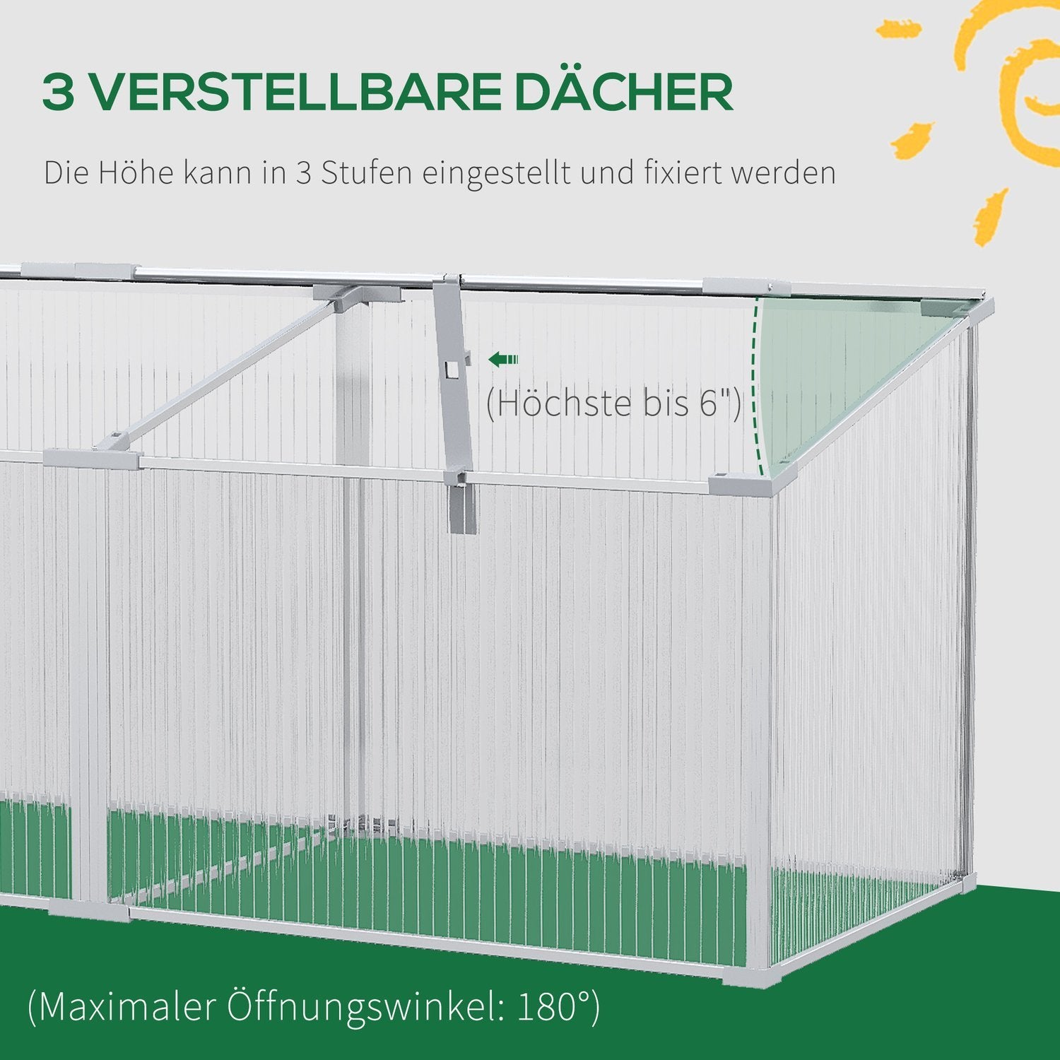 Kaldramme Aluminium, Kaldrammekasse med justerbart tak, plantebed med UV-beskyttelse, minidrivhus for hage, balkong, sølv, 180 X 51 X 51 Cm