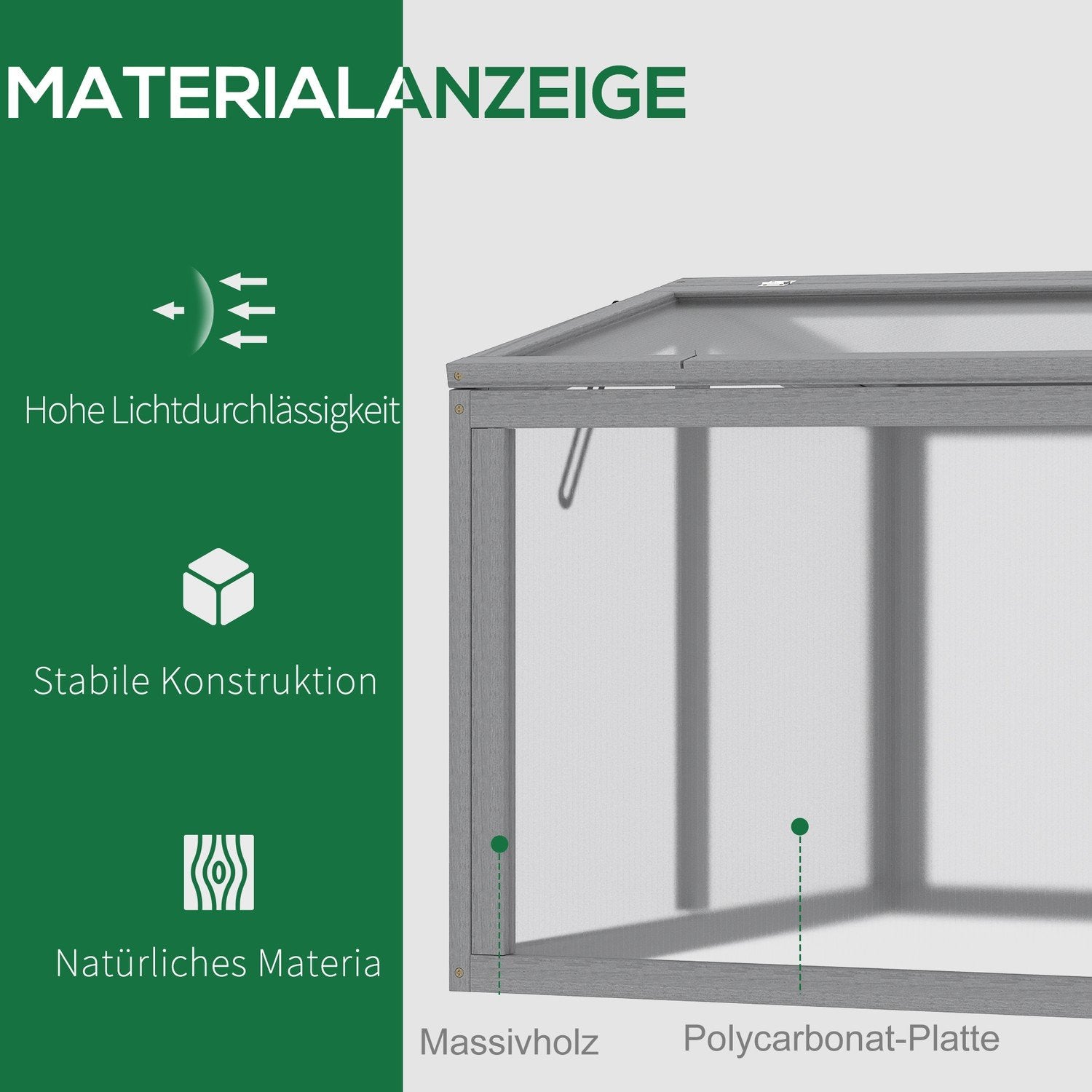 Cold Frame Drivhus Drivhus Cold Frame Box Planteseng med lokk Laget av tre og polykarbonat Værbestandig lys grå 90 X 80 X 58 Cm