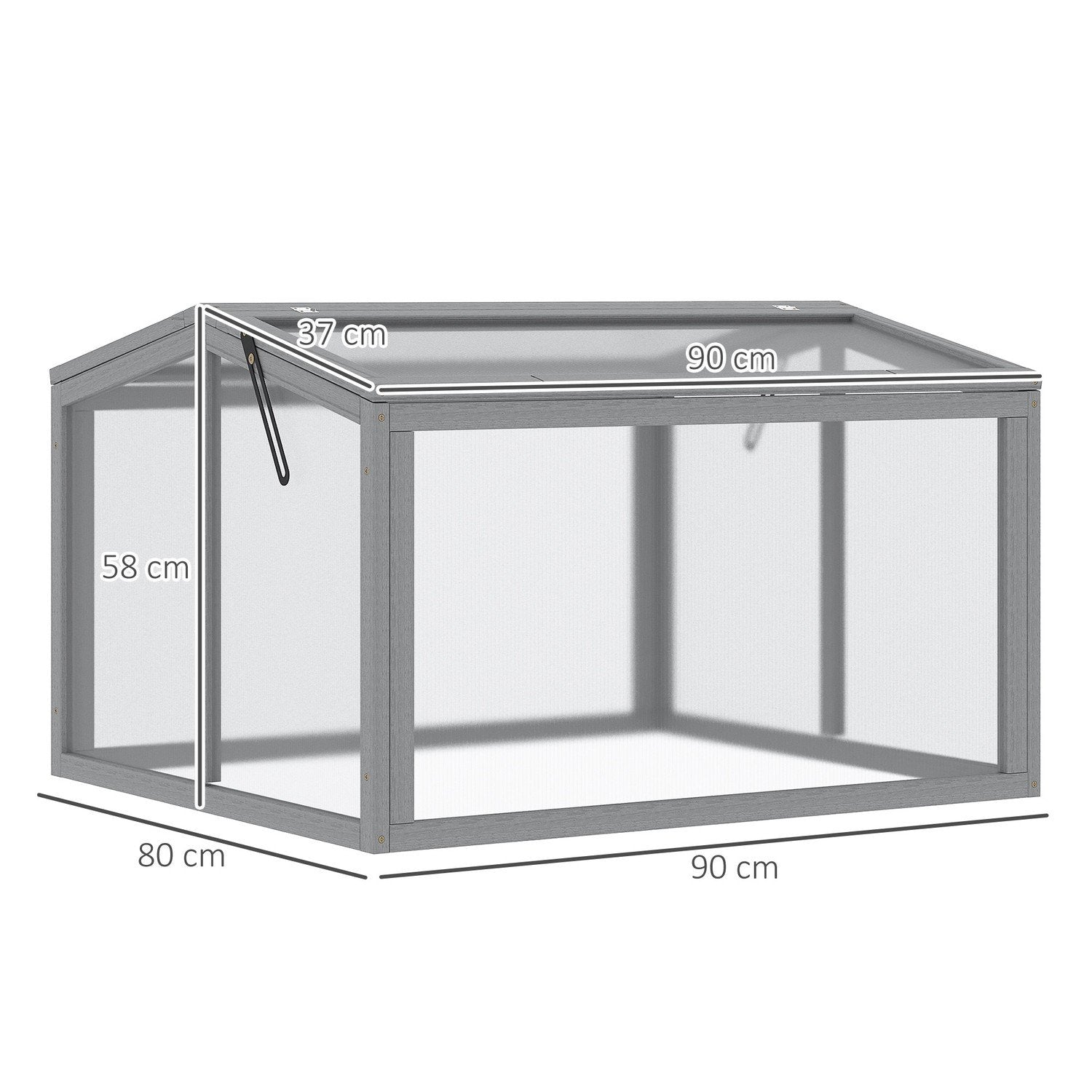 Cold Frame Drivhus Drivhus Cold Frame Box Planteseng med lokk Laget av tre og polykarbonat Værbestandig lys grå 90 X 80 X 58 Cm