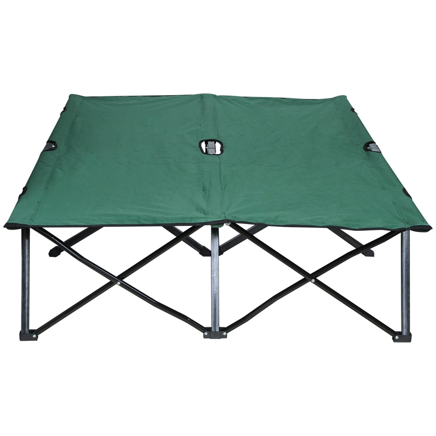 Hopfällbar Campingsäng För 2 Personer, Hopfällbar Tältsäng Med Bärväska, Rymmer Upp Till 136 Kg, Stål Oxford Grön + Svart, 193 X 125 X 40 Cm