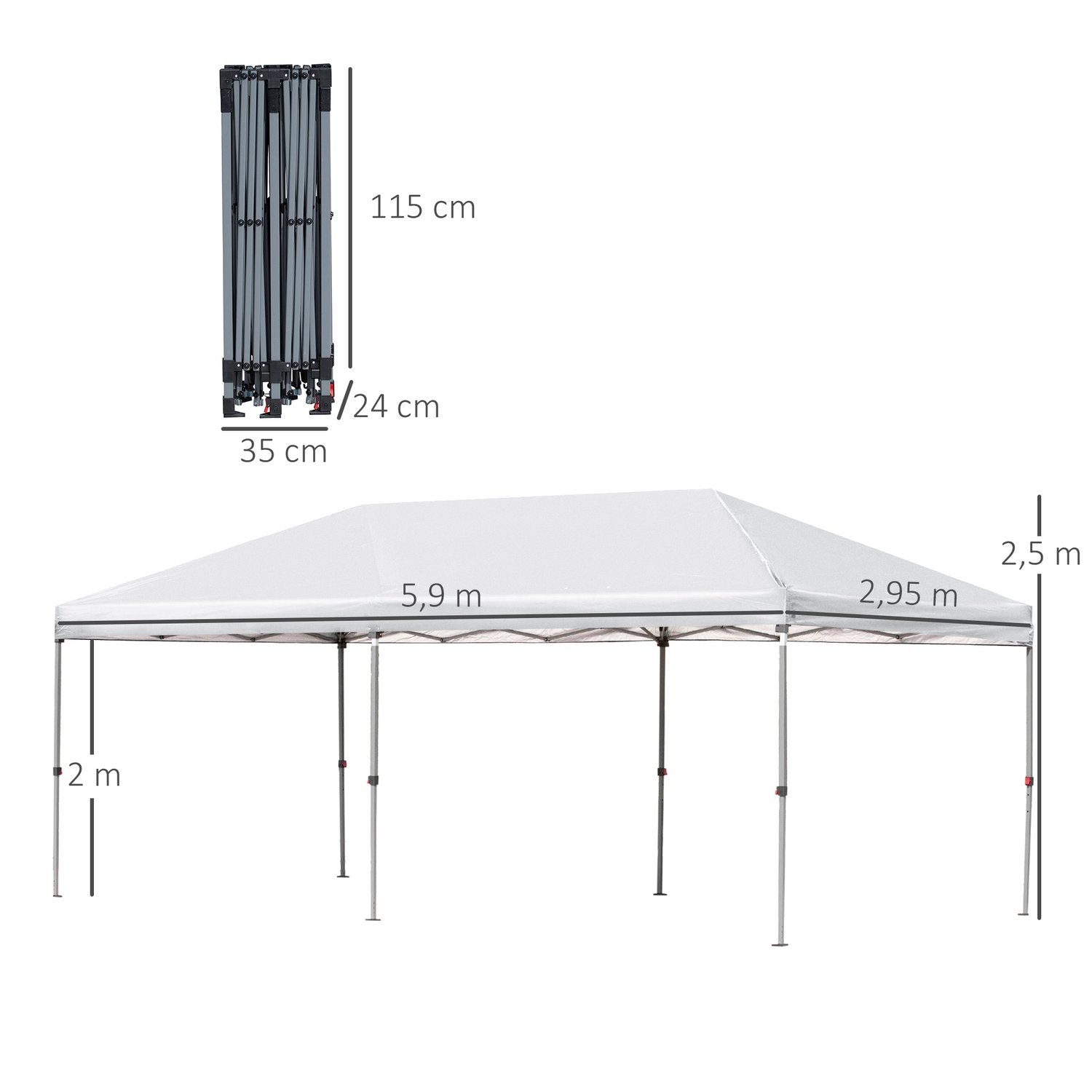 Sammenleggbart lysthus hage lysthus Pop-up lysthus stål + Oxford + netting med pose Utendørs kremhvit 5,9 X 2,95 X 2,5 M