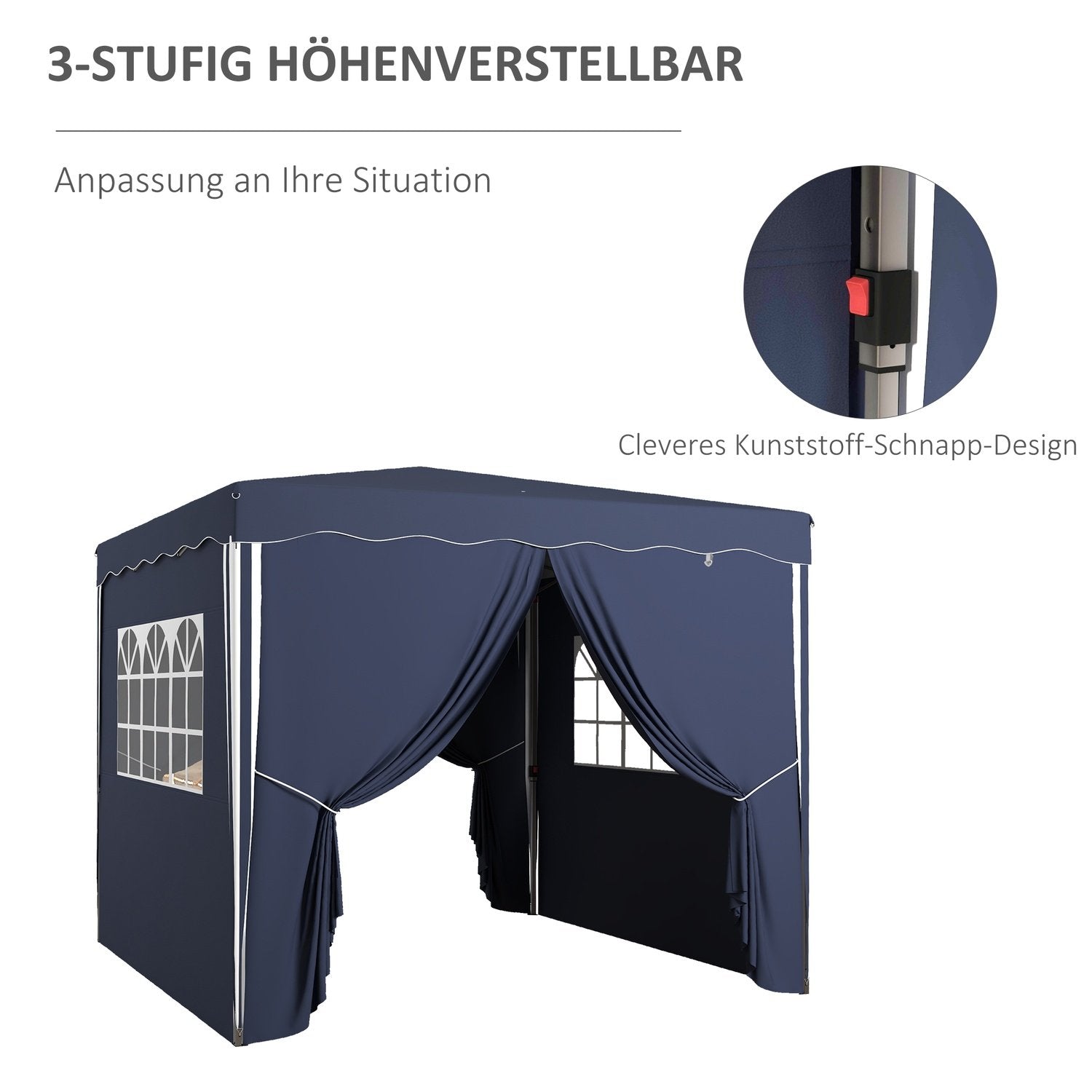 Outsolny Sammenleggbart lysthus Ca 3 X 3 M, Lysthus Med Sidevegger, Vindu, Telt, Hagelysthus Med UV-beskyttelse, Festtelt Med Bæreveske, Blå.