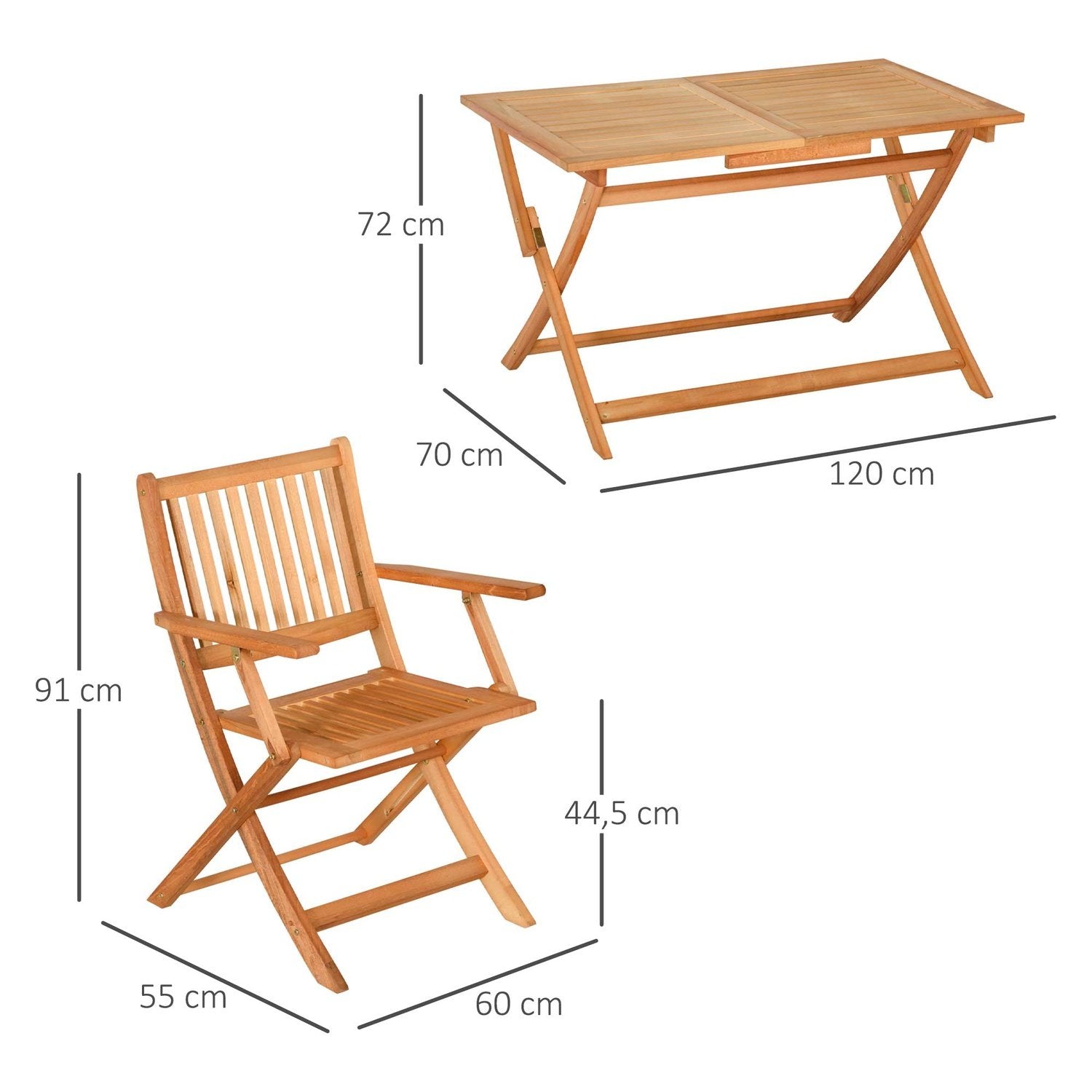 Sammenleggbar Sittegruppe For 4 Personer Uteservering Av Naturlig Poppeltre