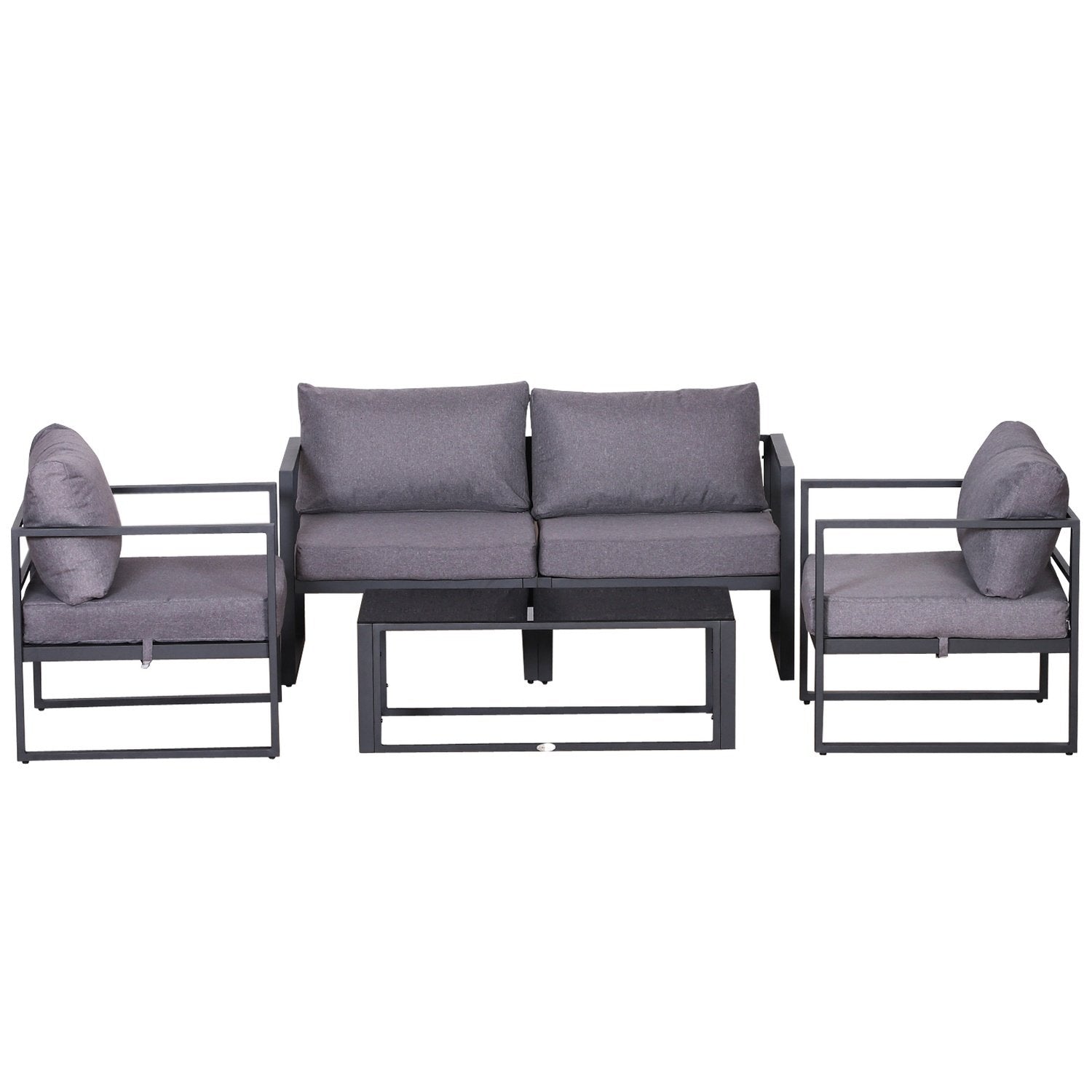 Firedelt hagemøbelsett, sittegruppe, sofa med sitteputer, bord med oppbevaringsplass, polyester, grå, 138 x 69 x 63 cm