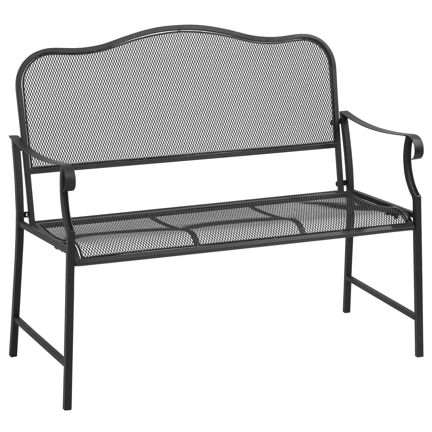 Trädgårdsbänk 2-Sits Parkbänk Uteplatsbänk Rymmer Upp Till 220 Kg Med Ryggstöd Metallsvart 113 X 58 X 98 Cm