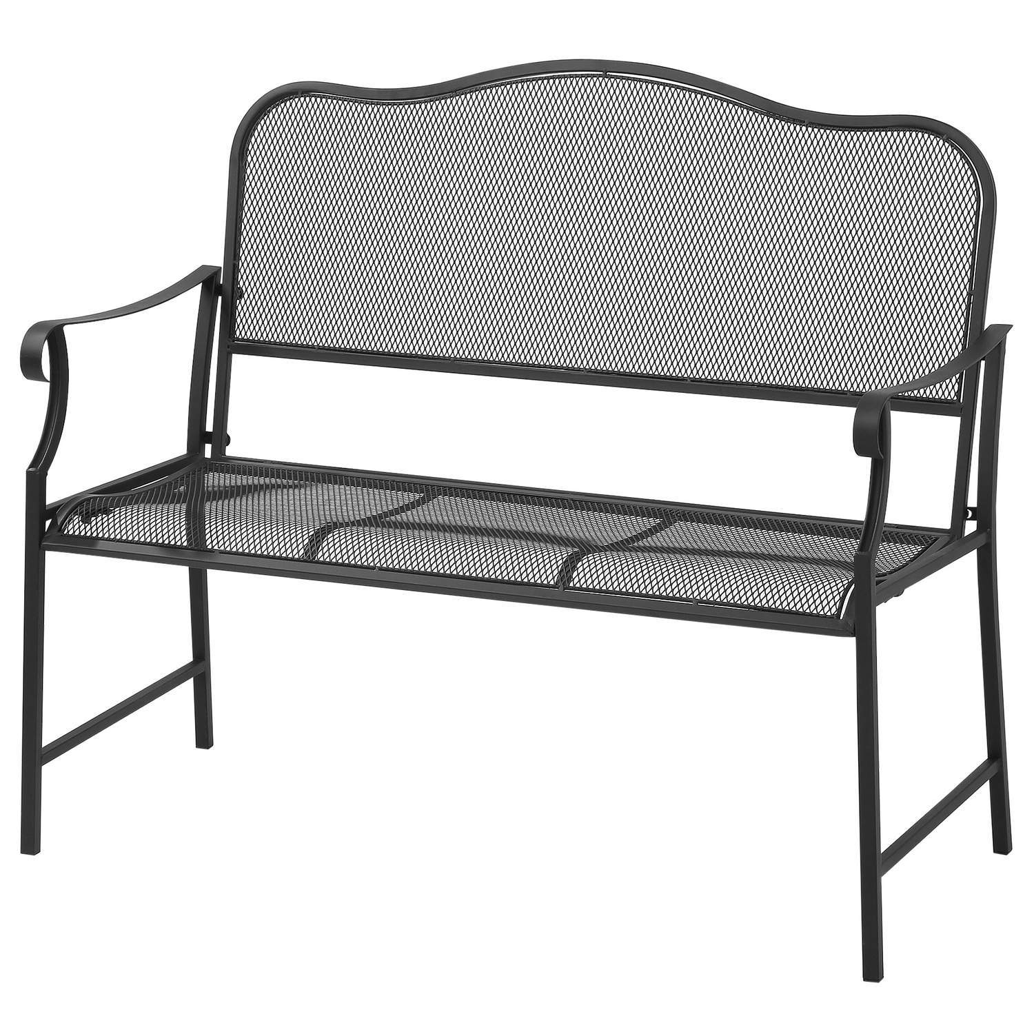 Trädgårdsbänk 2-Sits Parkbänk Uteplatsbänk Rymmer Upp Till 220 Kg Med Ryggstöd Metallsvart 113 X 58 X 98 Cm