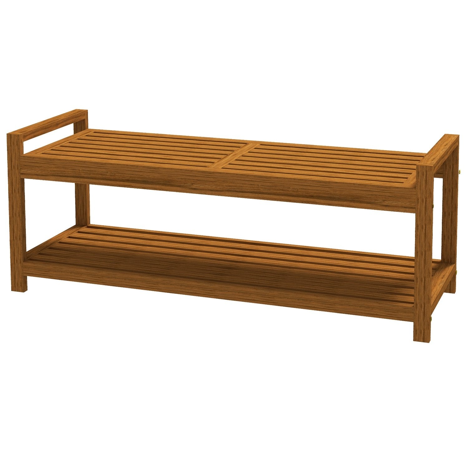 Hagebenk Med Armlen Trebenk Med Hylle 2-seters Parkbenk For Balkong, Terrasse, Lastekapasitet Opptil 250 Kg, Teak, 118 X 40,5 X 46 Cm