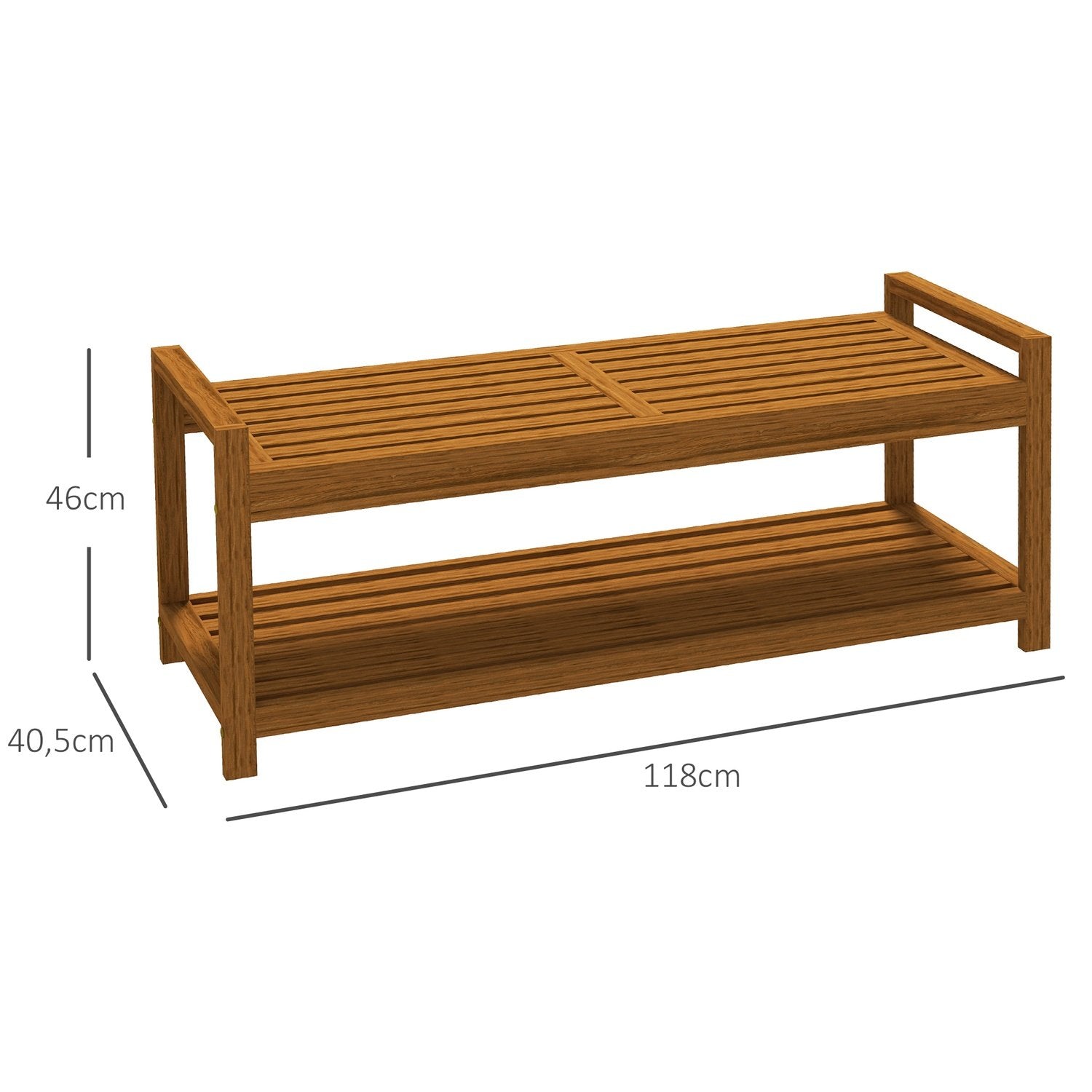 Hagebenk Med Armlen Trebenk Med Hylle 2-seters Parkbenk For Balkong, Terrasse, Lastekapasitet Opptil 250 Kg, Teak, 118 X 40,5 X 46 Cm