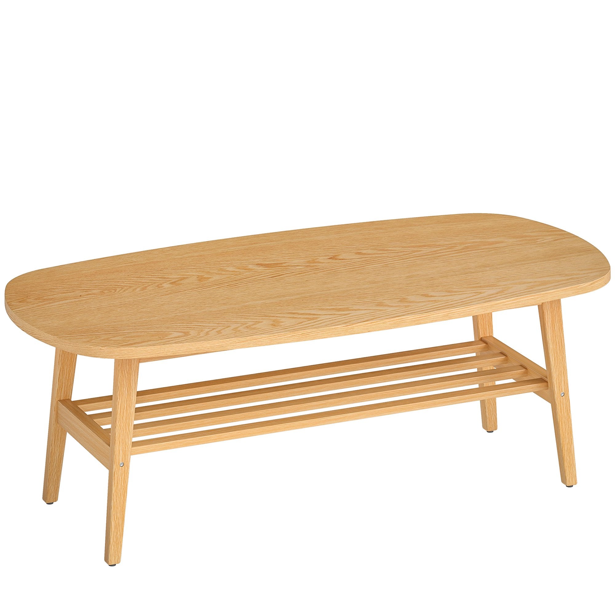 Ovalt soffbord med hyllplan, naturträ, 120x60x42 cm