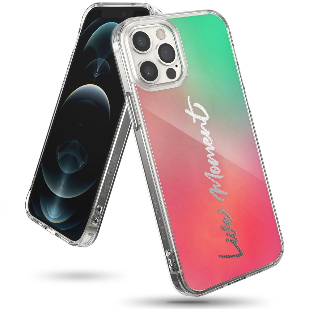 Pansarfodral med gelram iPhone 12 Pro Max Fusion Design rosa-grön