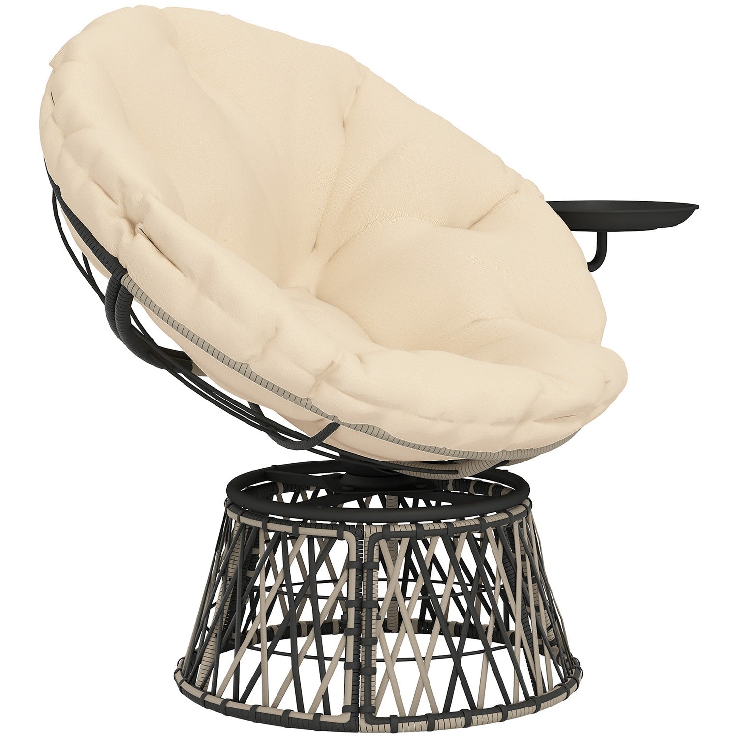Roterande Rotting Papasan Stol med Dyna, 90 cm Diameter