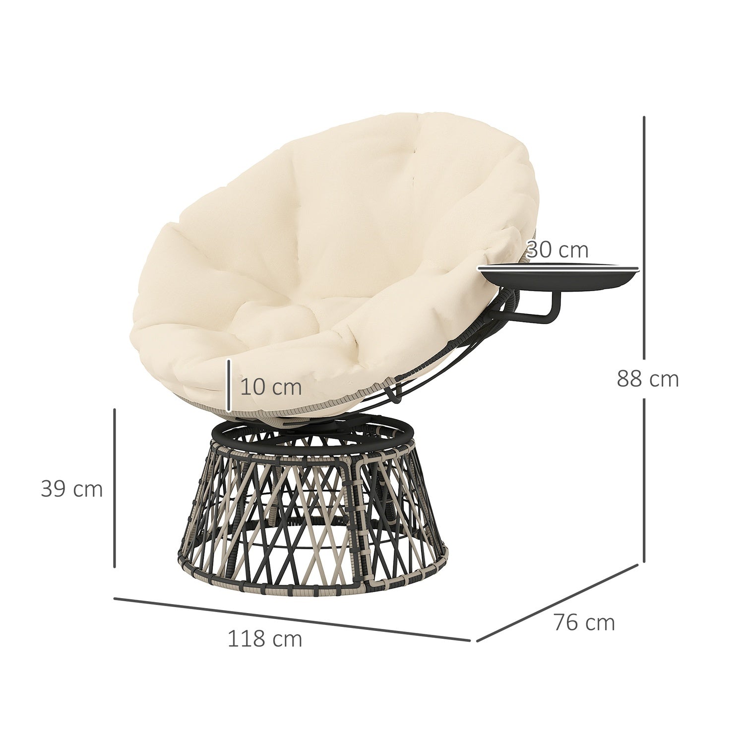 Roterande Rotting Papasan Stol med Dyna, 90 cm Diameter