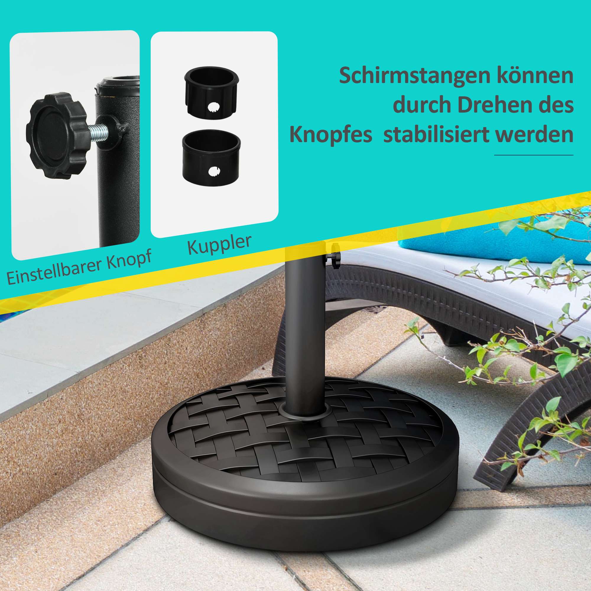 Paraplyfot, HDPE med betong, passar 32-48 mm stänger