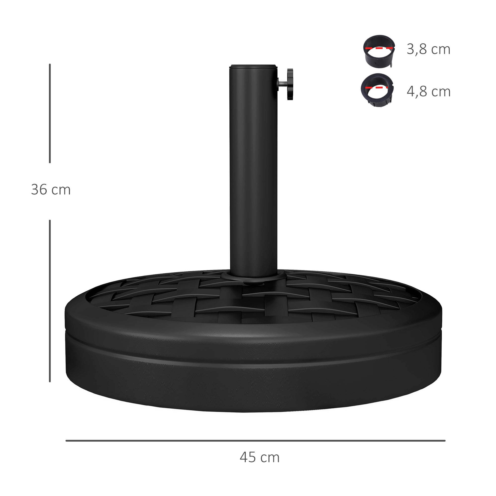 Paraplyfot, HDPE med betong, passar 32-48 mm stänger