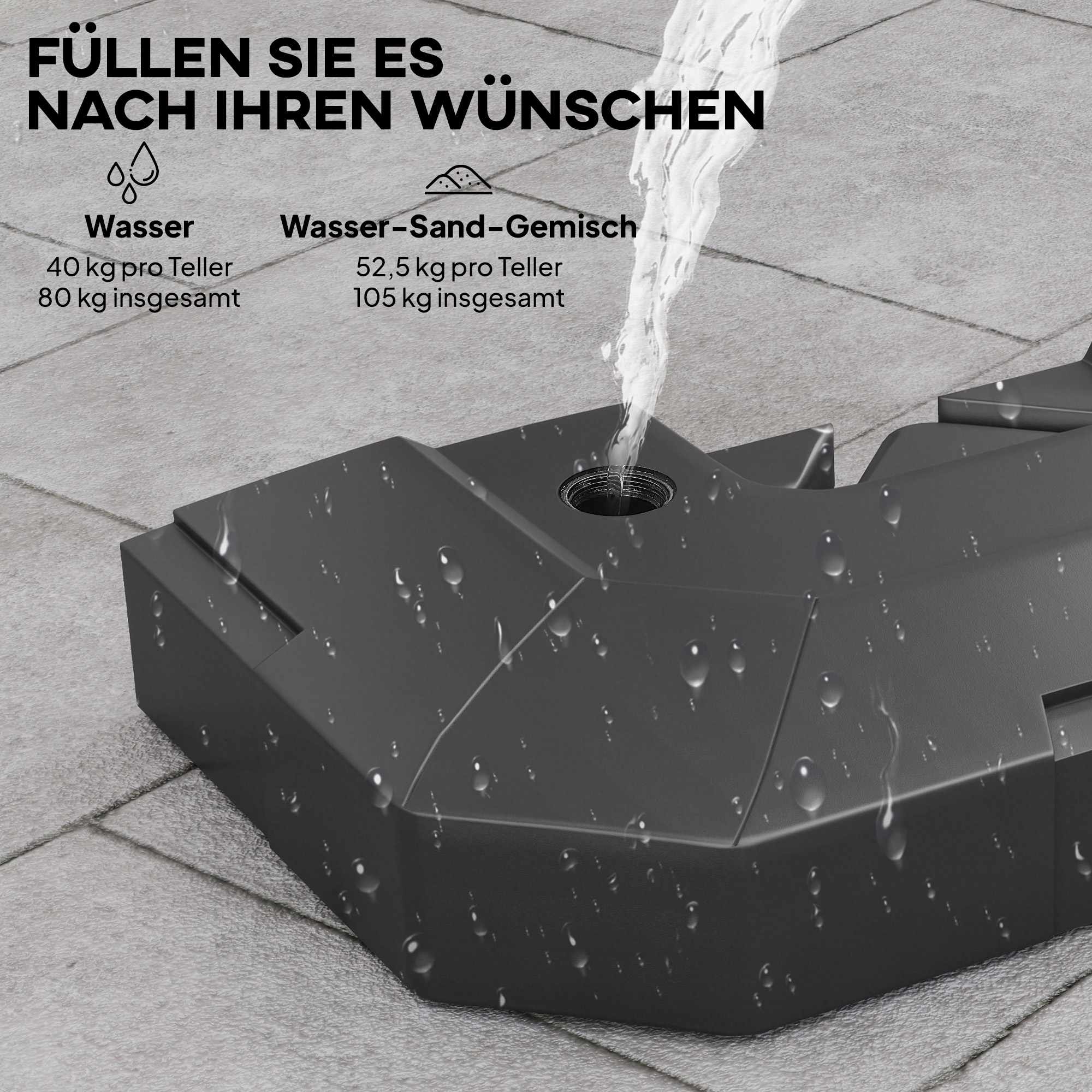 Paraplyfotvikter, 2-delade, HDPE, 80-105 kg kapacitet